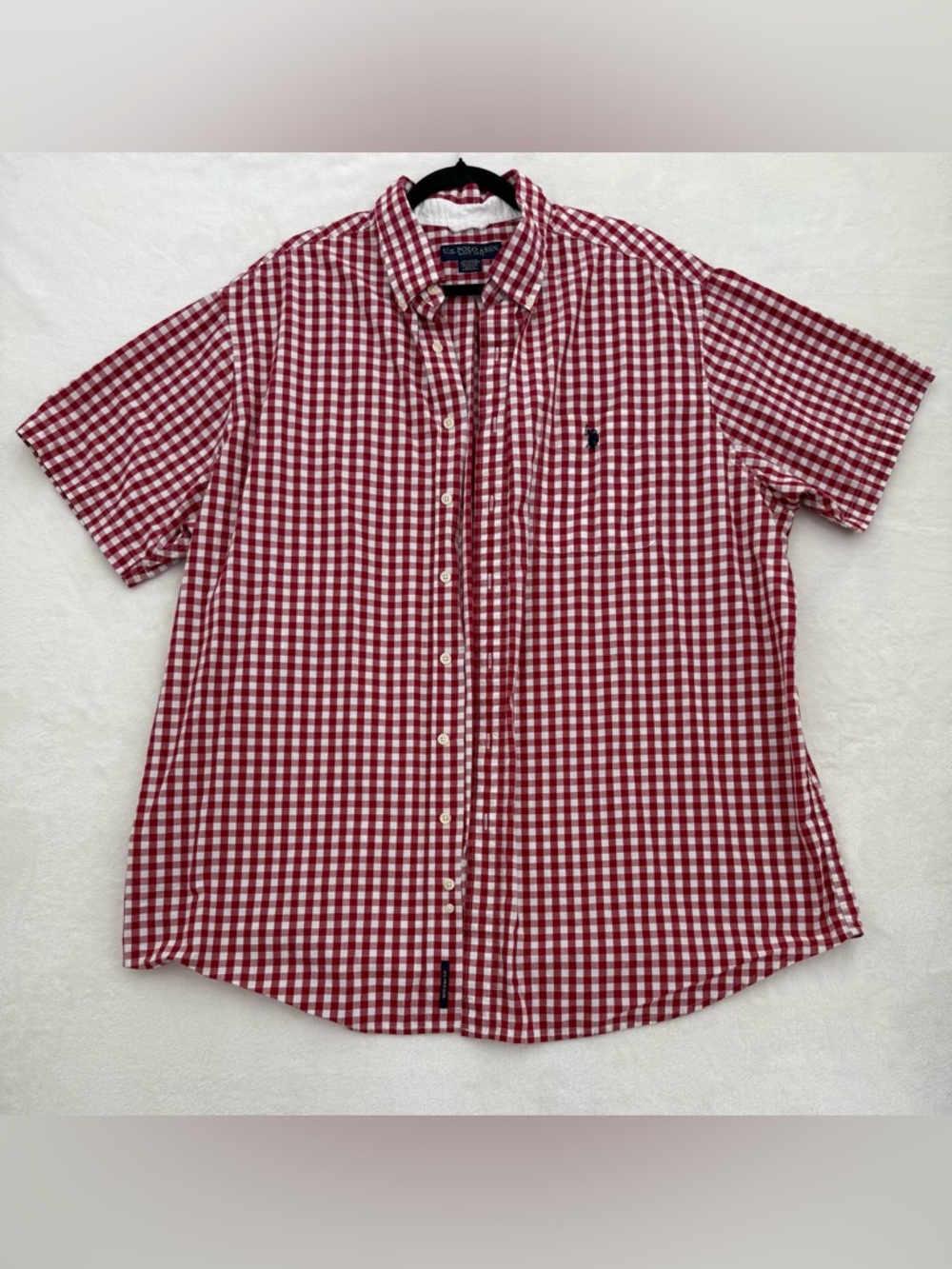 U.S. Polo Assn. red and white gingham short-sleeve button-down shirt Size XLT
